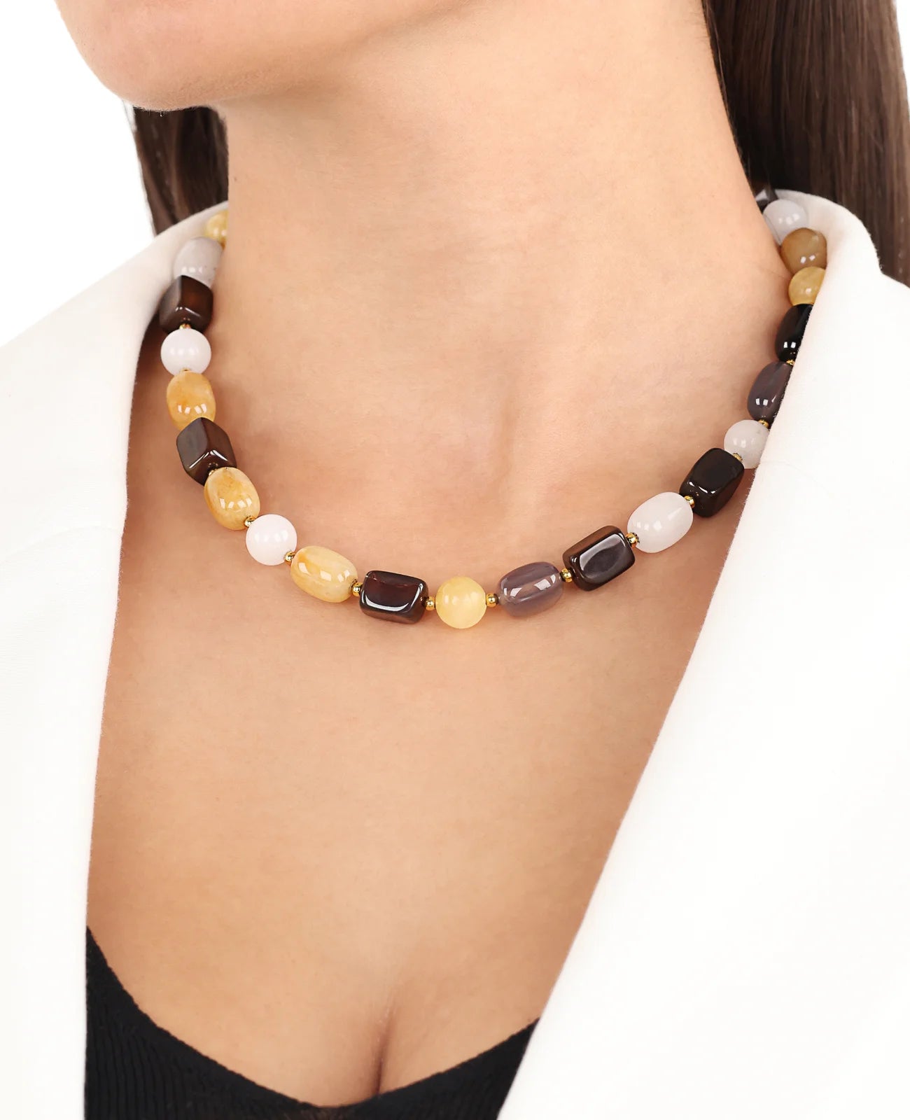 braune steinkette rund oval und rechteckig