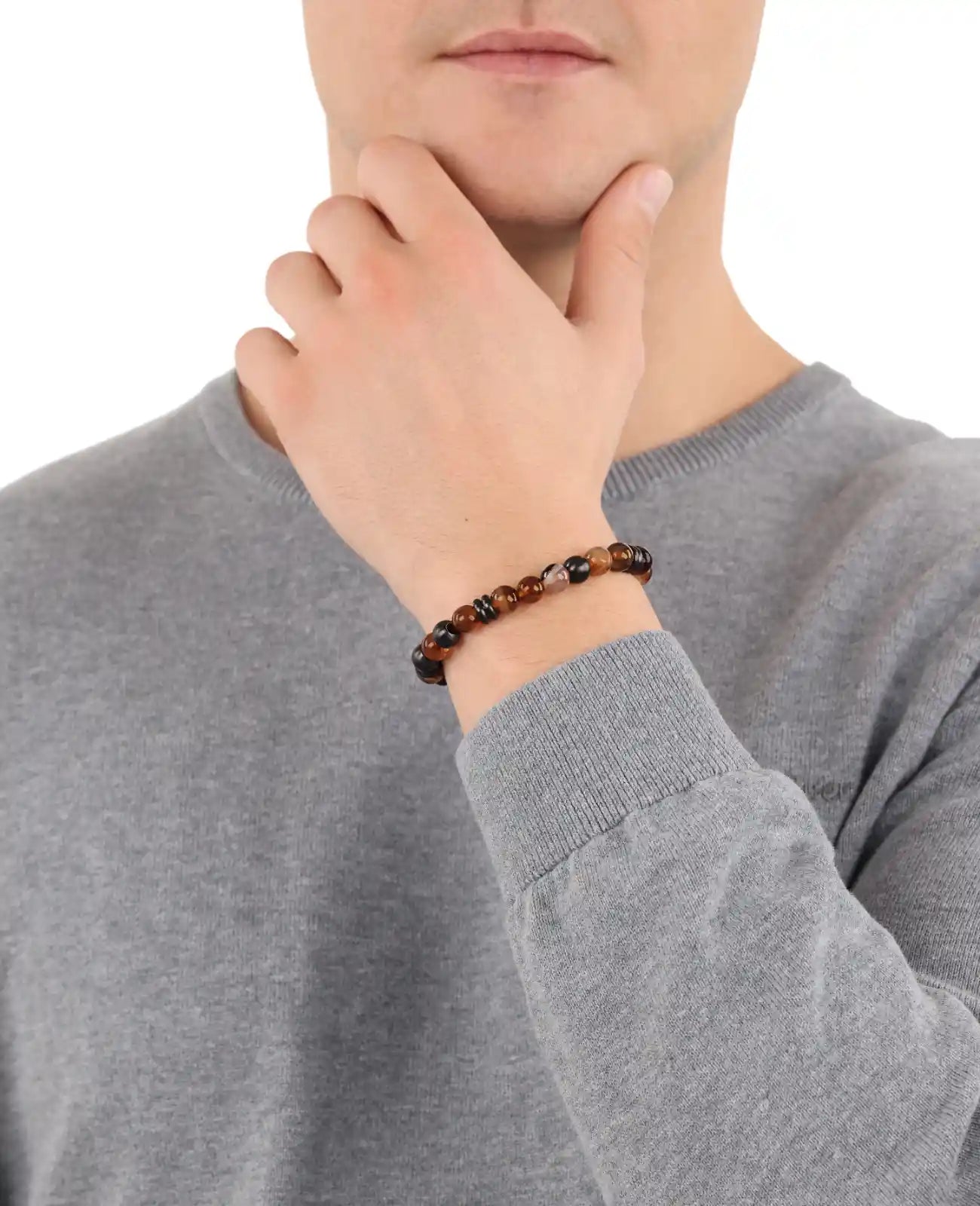 Braunes Steinarmband mit edelstahl elementen