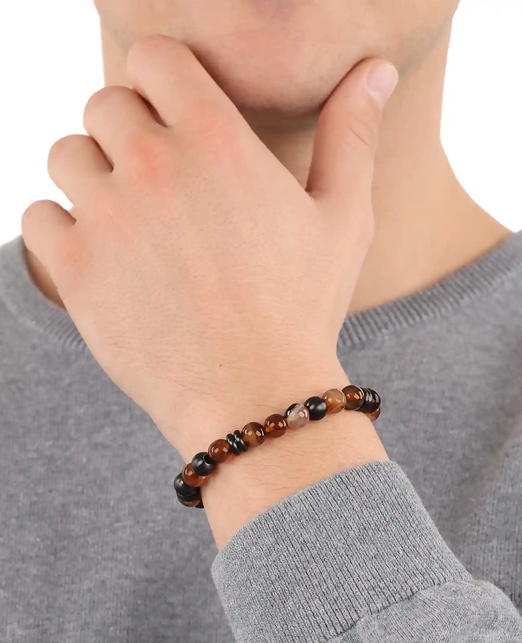 Braunes Steinarmband mit edelstahl elementen
