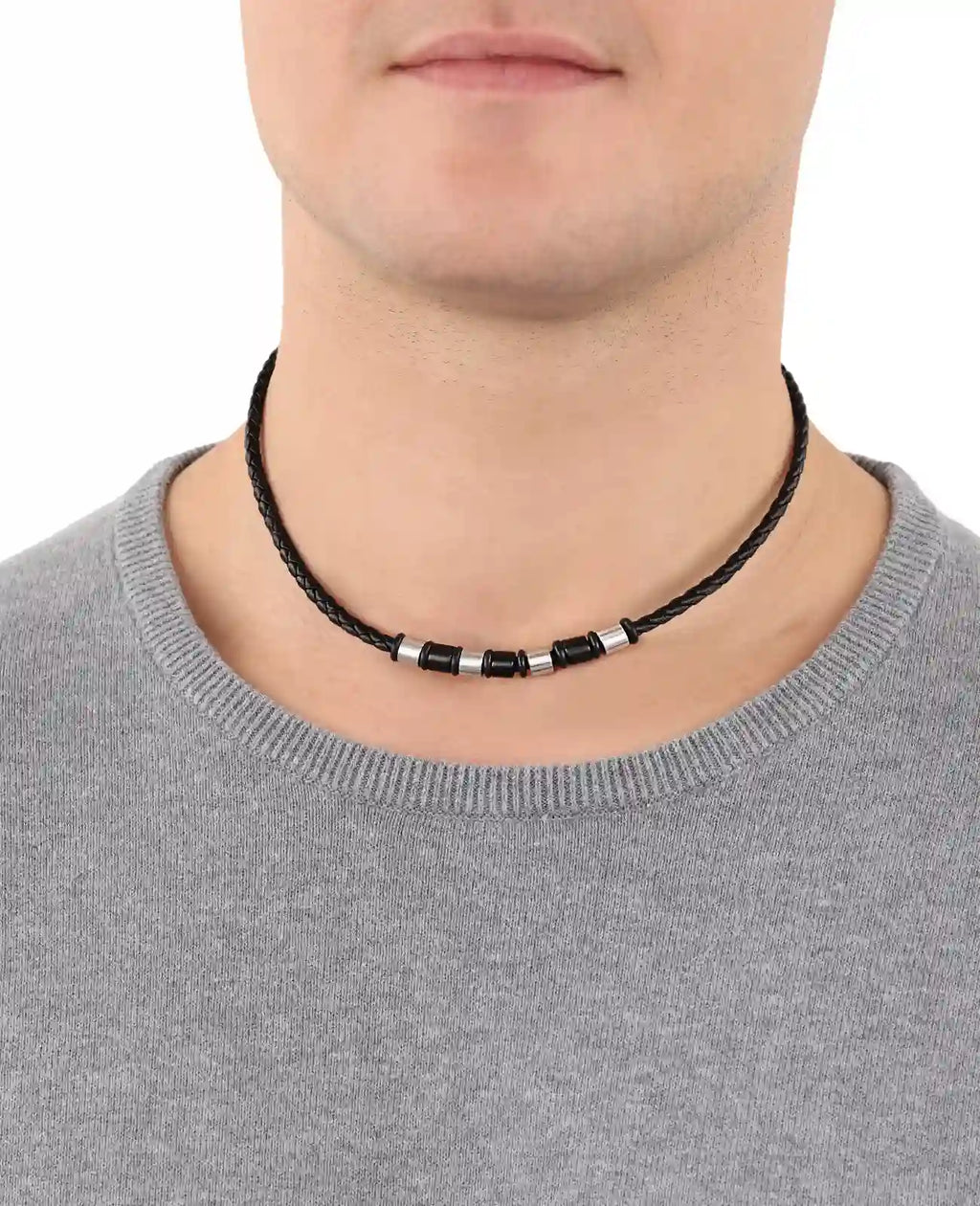geflochtene Lederkette mit edelstahl elementen