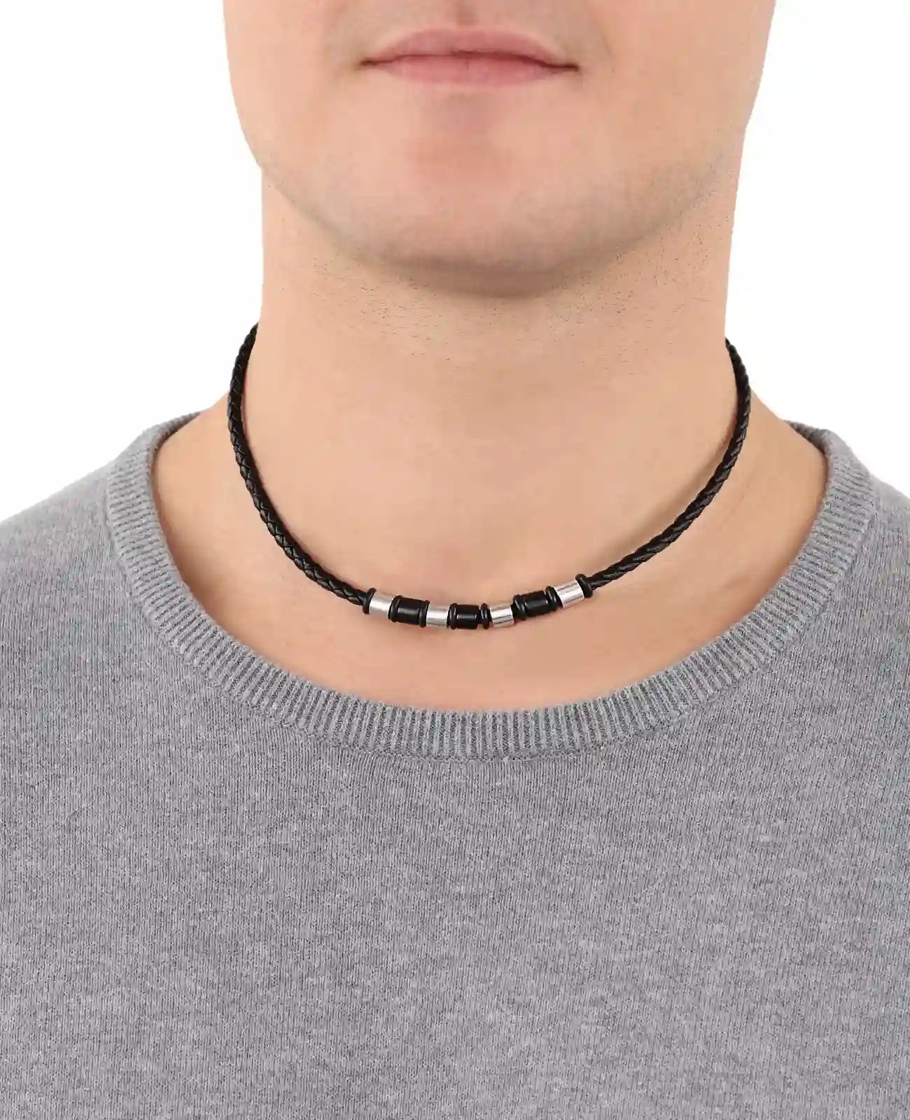 geflochtene Lederkette mit edelstahl elementen