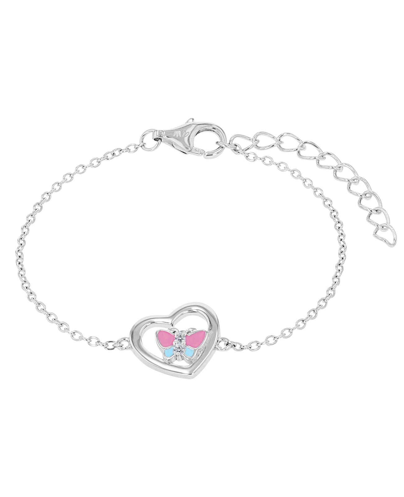 ankerkette armband mit offenen herz anhänger und farbigen schmetterling