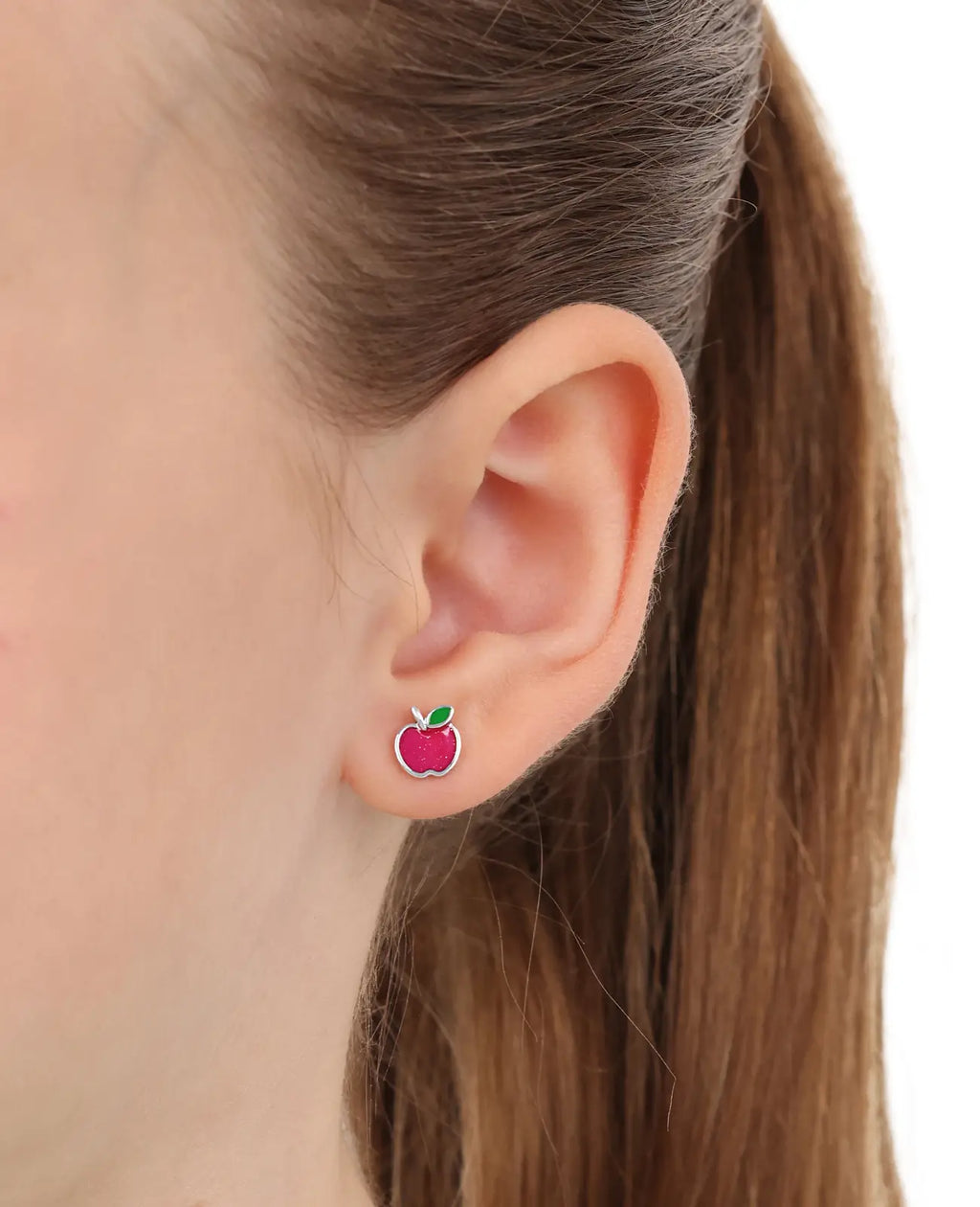 ohrstecker Roter apfel mit grünen Blatt