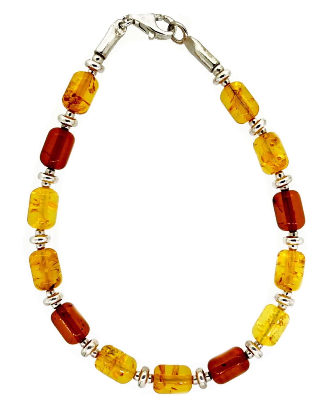 armband mit zylindrichen Bernstein und silber Scheiben  als zwischenteilen