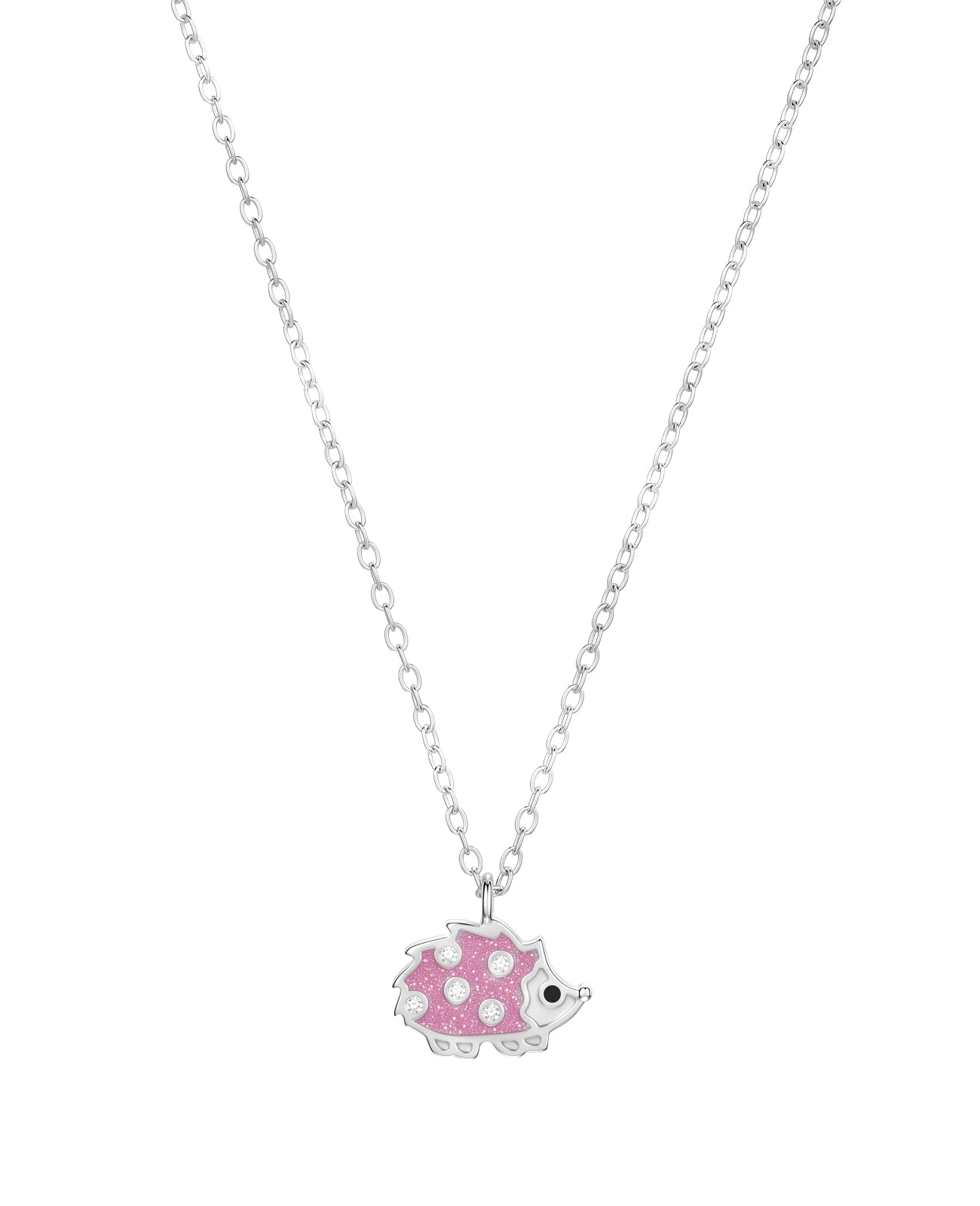 Ankerkette mit Igel Anhänger mit rosa Lackeinlage und mehreren Zirkonia Steinen