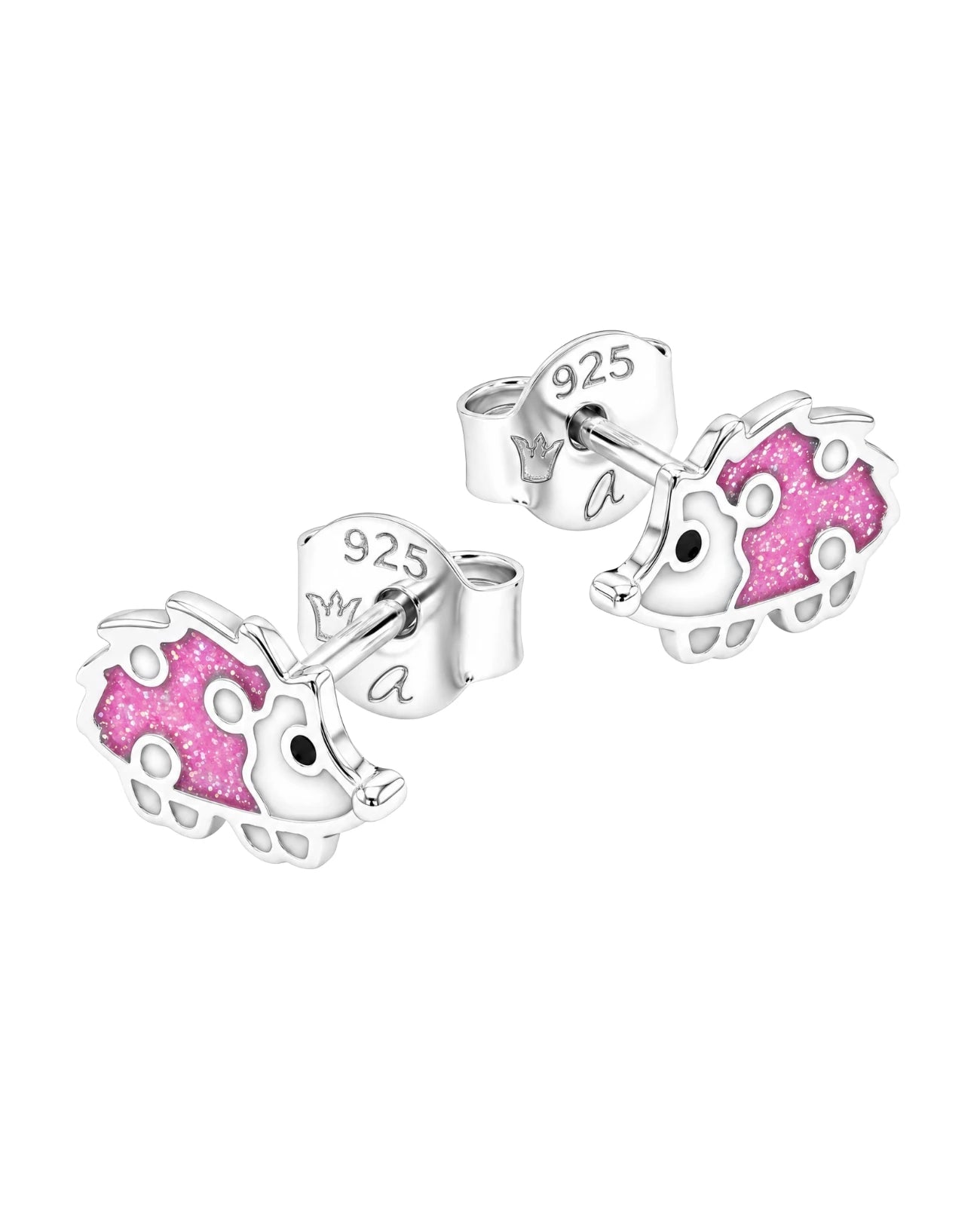 Igel Ohrstecker mit rosa Lackeinlage und mehreren Zirkonia Steinen