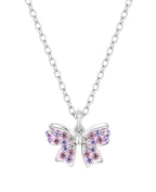 Anker Halskette mit Schleifchen Anhänger mit rosa, lila und weißen Zirkonia Steinen