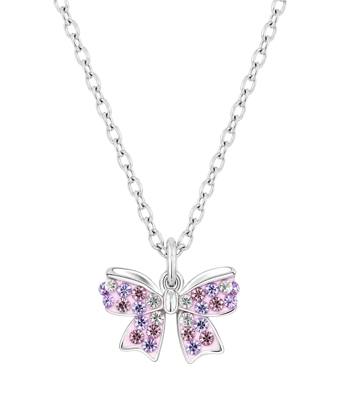 Anker Halskette mit Schleifchen Anhänger mit rosa, lila und weißen Zirkonia Steinen