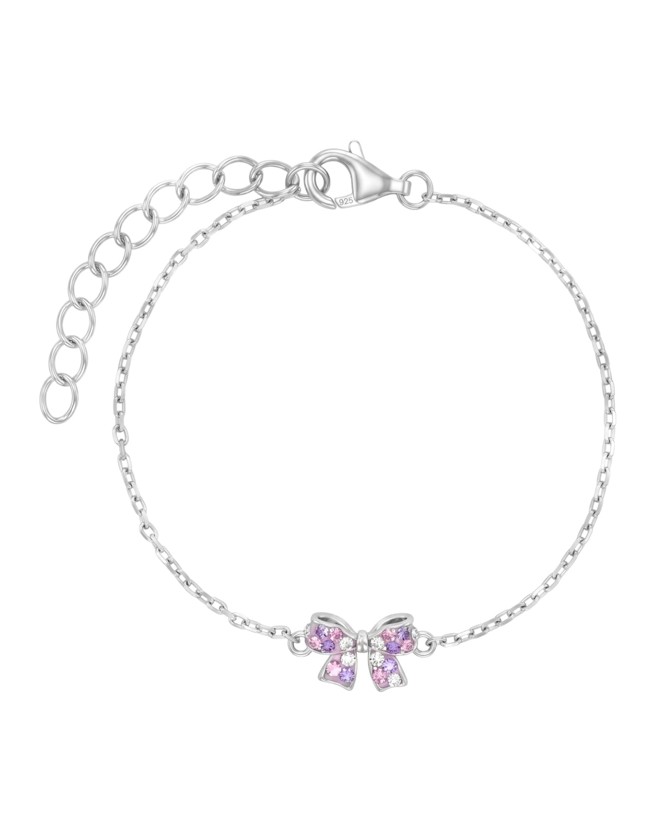 Anker Armkette mit Schleifchen Mittelteil mit rosa, lila und weißen Zirkonia Steinen