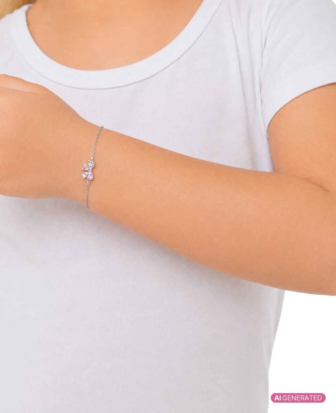 Anker Armkette mit Schleifchen Mittelteil mit rosa, lila und weißen Zirkonia Steinen