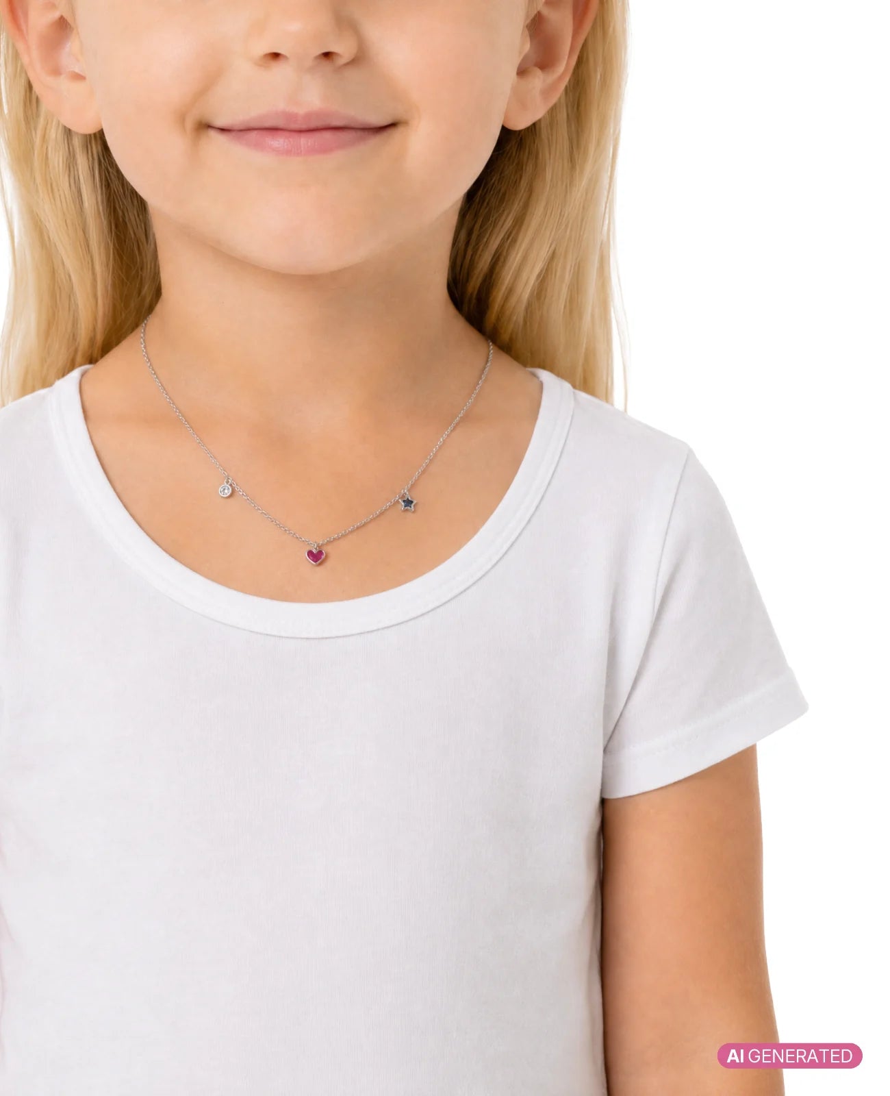 Anker Haskette mit je einen runden Zirkonia Anhänger, rosa Herzanhänger und blauen Sternanhänger