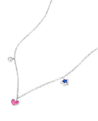 Anker Haskette mit je einen runden Zirkonia Anhänger, rosa Herzanhänger und blauen Sternanhänger