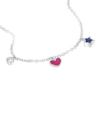 Anker Armkette mit je einen runden Zirkonia Anhänger, rosa Herzanhänger und blauen Sternanhänger