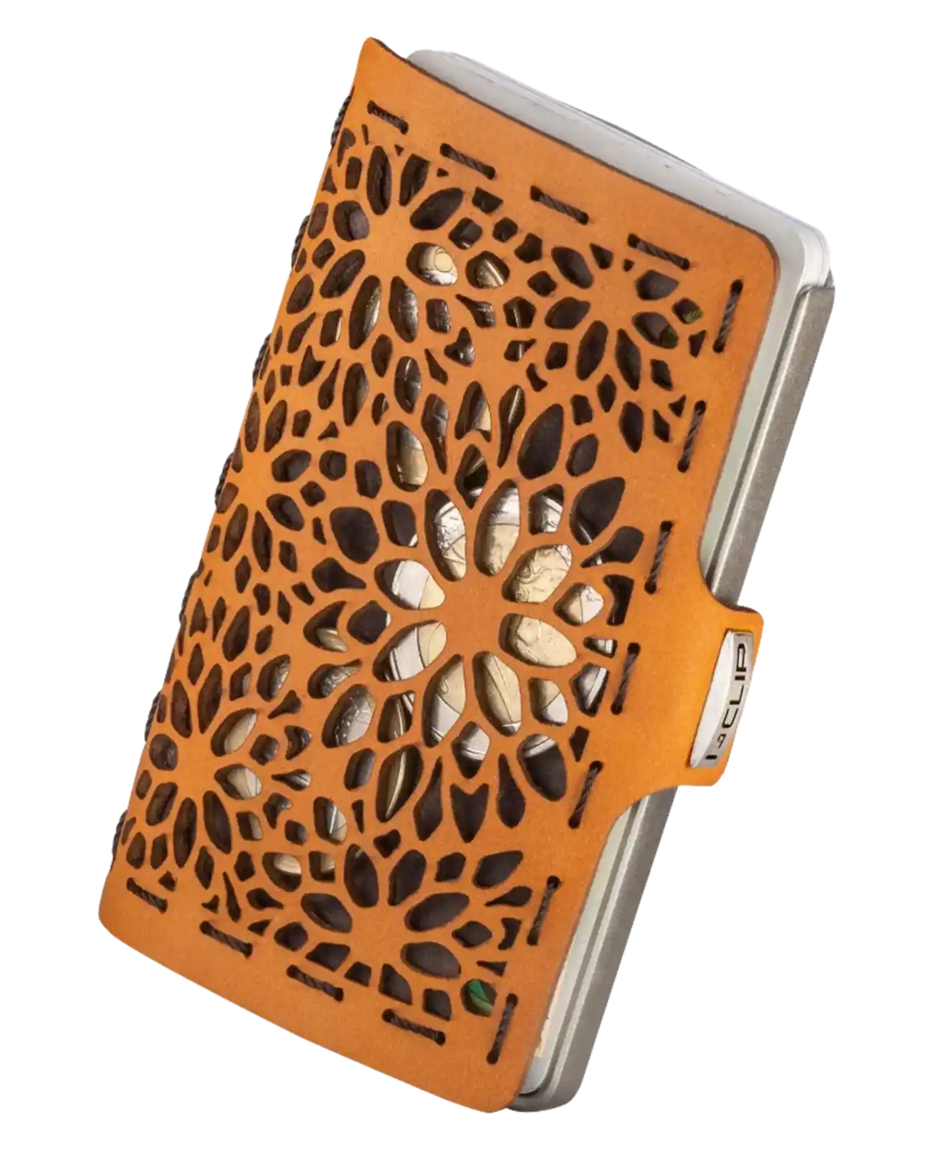 hellbrauner iclip mit gestanzten blumenmotiv