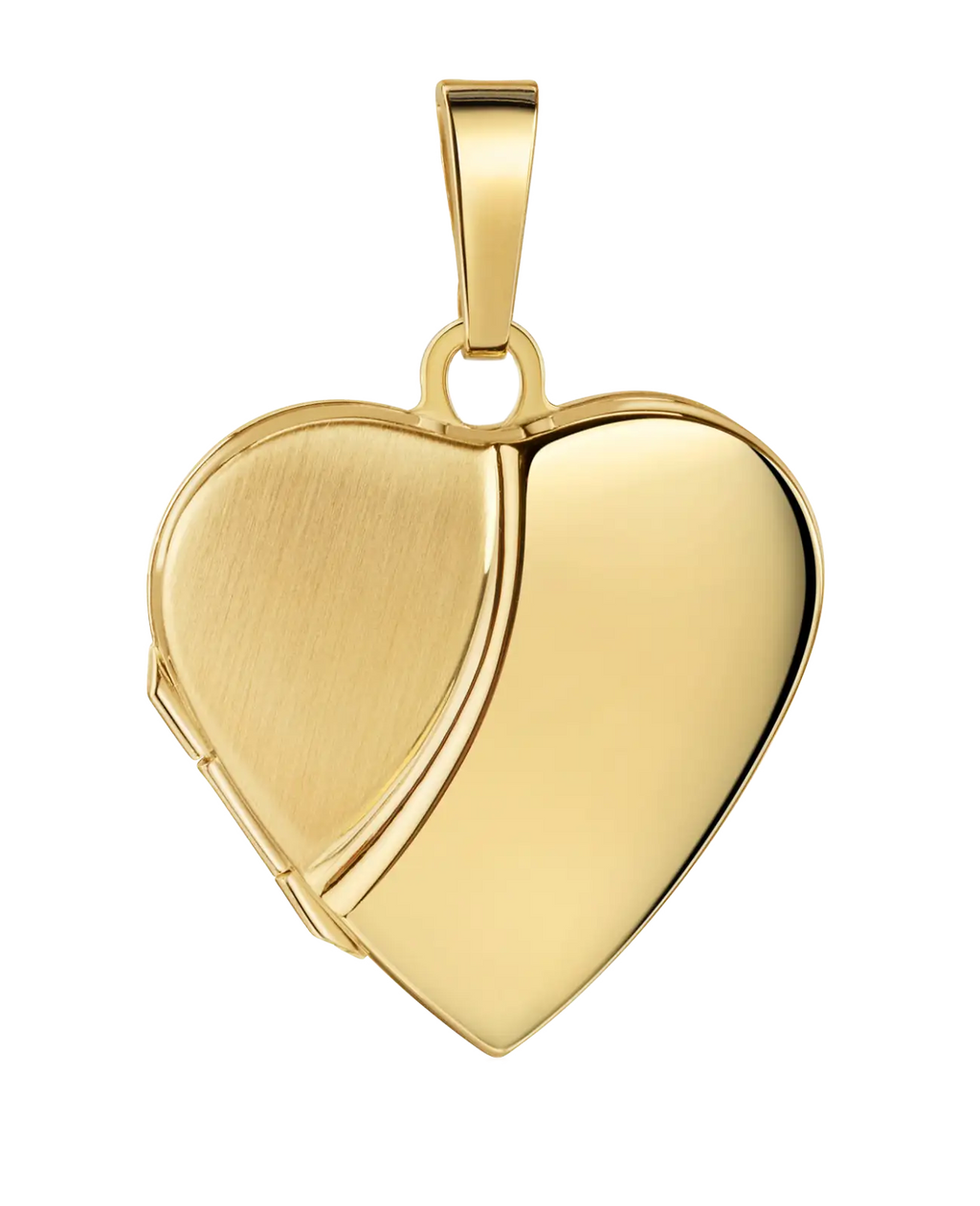 Bauchiges Herz Medaillon Anhänger linke Hälfte mattiert rechte Hälfte glänzend