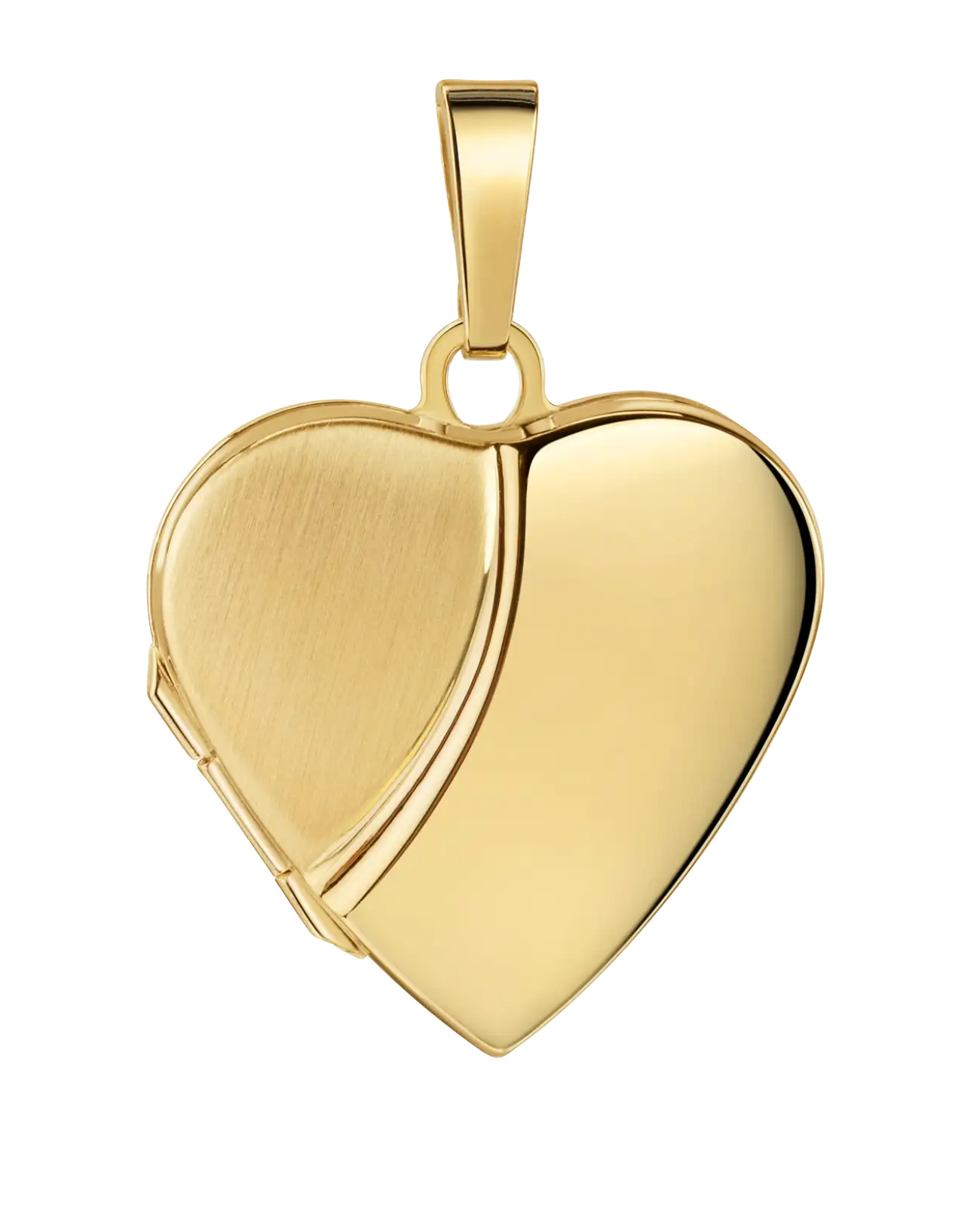 Bauchiges Herz Medaillon Anhänger linke Hälfte mattiert rechte Hälfte glänzend