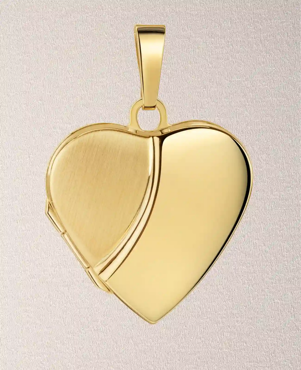 Bauchiges Herz Medaillon Anhänger linke Hälfte mattiert rechte Hälfte glänzend