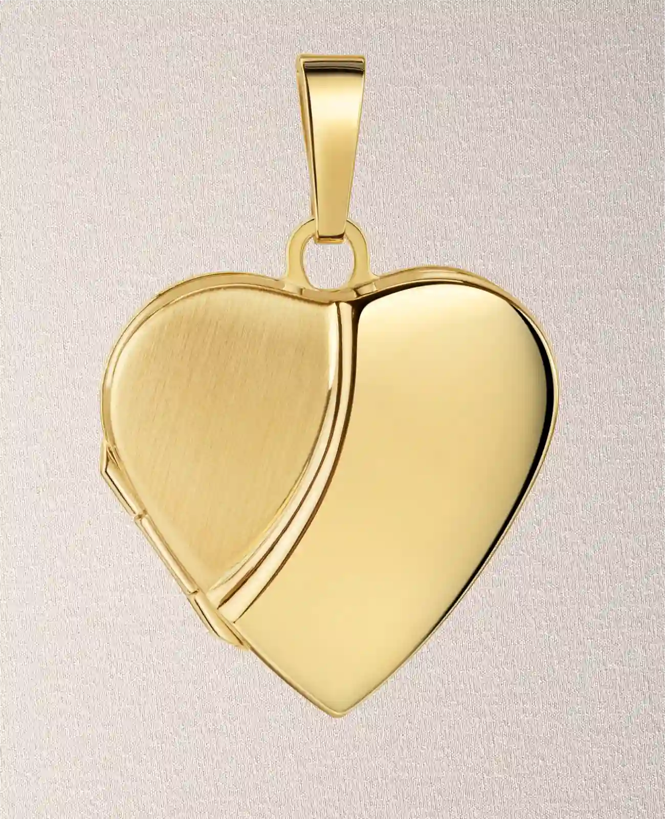 Bauchiges Herz Medaillon Anhänger linke Hälfte mattiert rechte Hälfte glänzend