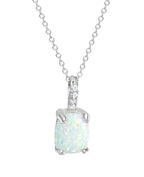 Ankerkette mit Anhänger rechteckige Fassung ovaler Opal Stein in der Schlaufe Zirkonia Steine