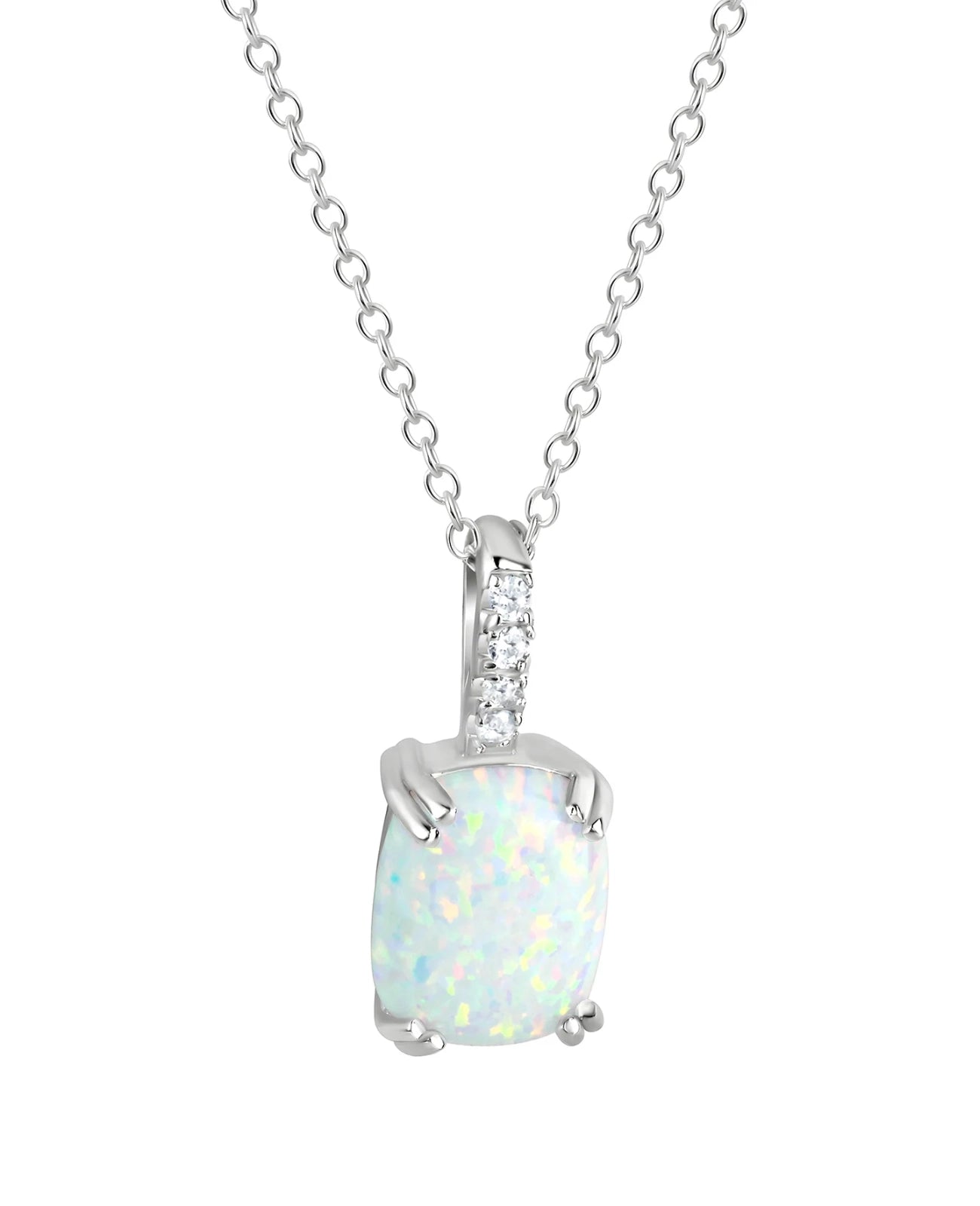 Ankerkette mit Anhänger rechteckige Fassung ovaler Opal Stein in der Schlaufe Zirkonia Steine