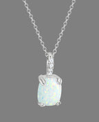 Ankerkette mit Anhänger rechteckige Fassung ovaler Opal Stein in der Schlaufe Zirkonia Steine