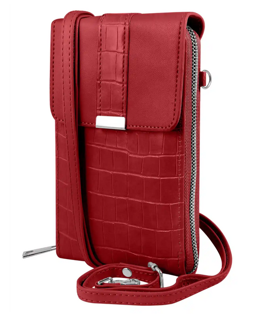 Handyumhängetasche rot geeignet für iPhone 16 mit langen Schultergürtel