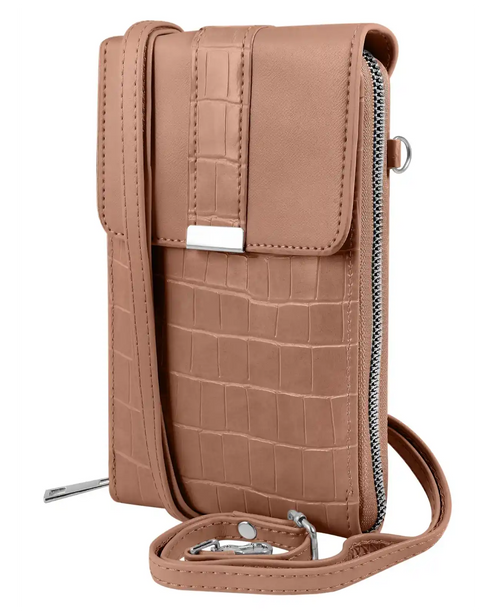 Handyumhängetasche braun geeignet für iPhone 16 mit langen Schultergürtel
