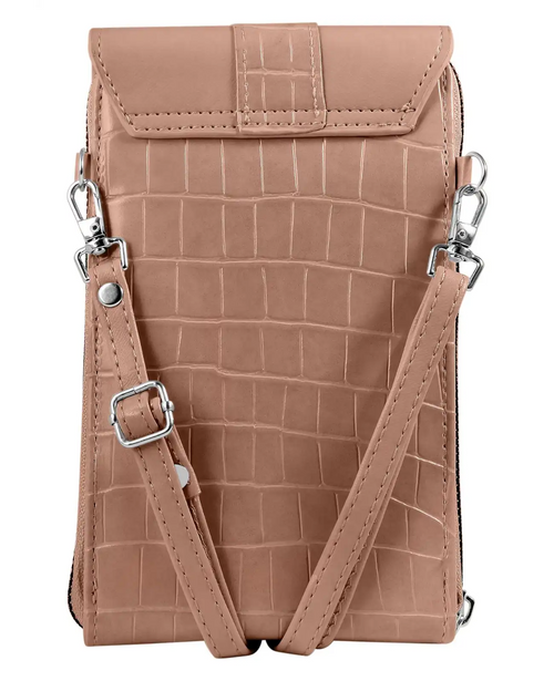 Handyumhängetasche braun geeignet für iPhone 16 mit langen Schultergürtel