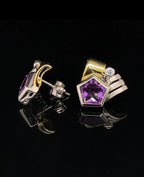 bicolor ohrstecker mit großen 5 eckigen Amethyst kleinen brillant