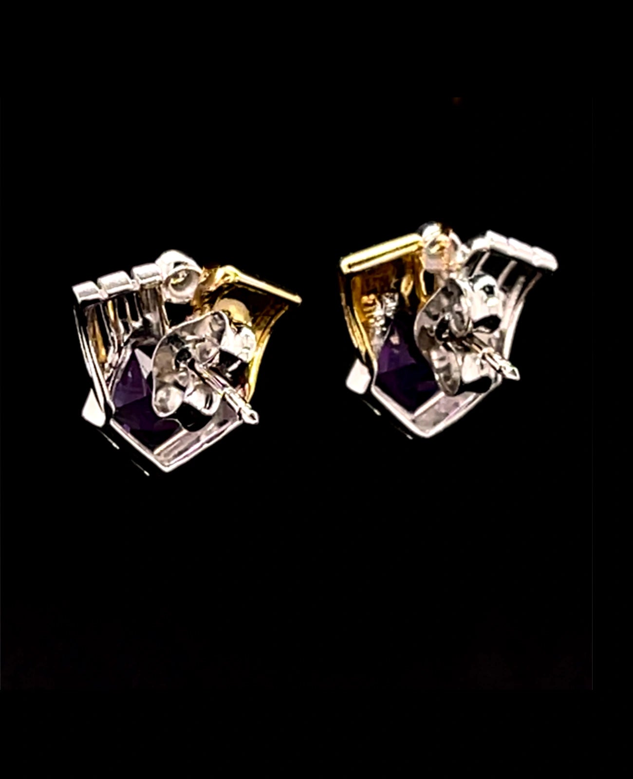 bicolor ohrstecker mit großen 5 eckigen Amethyst kleinen brillant