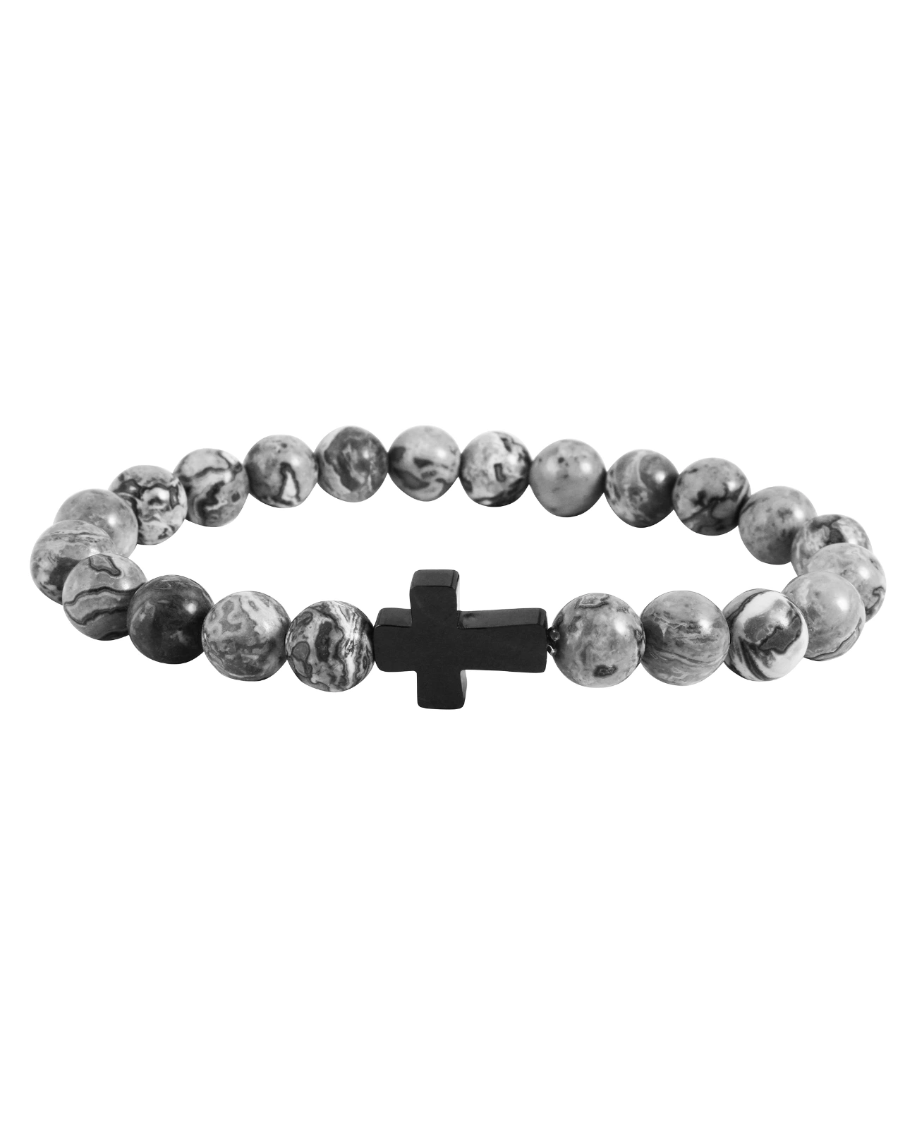 stretch kugelarmband naturstein mit schwarzen kreuz eingearbeitet