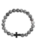 stretch kugelarmband naturstein mit schwarzen kreuz eingearbeitet
