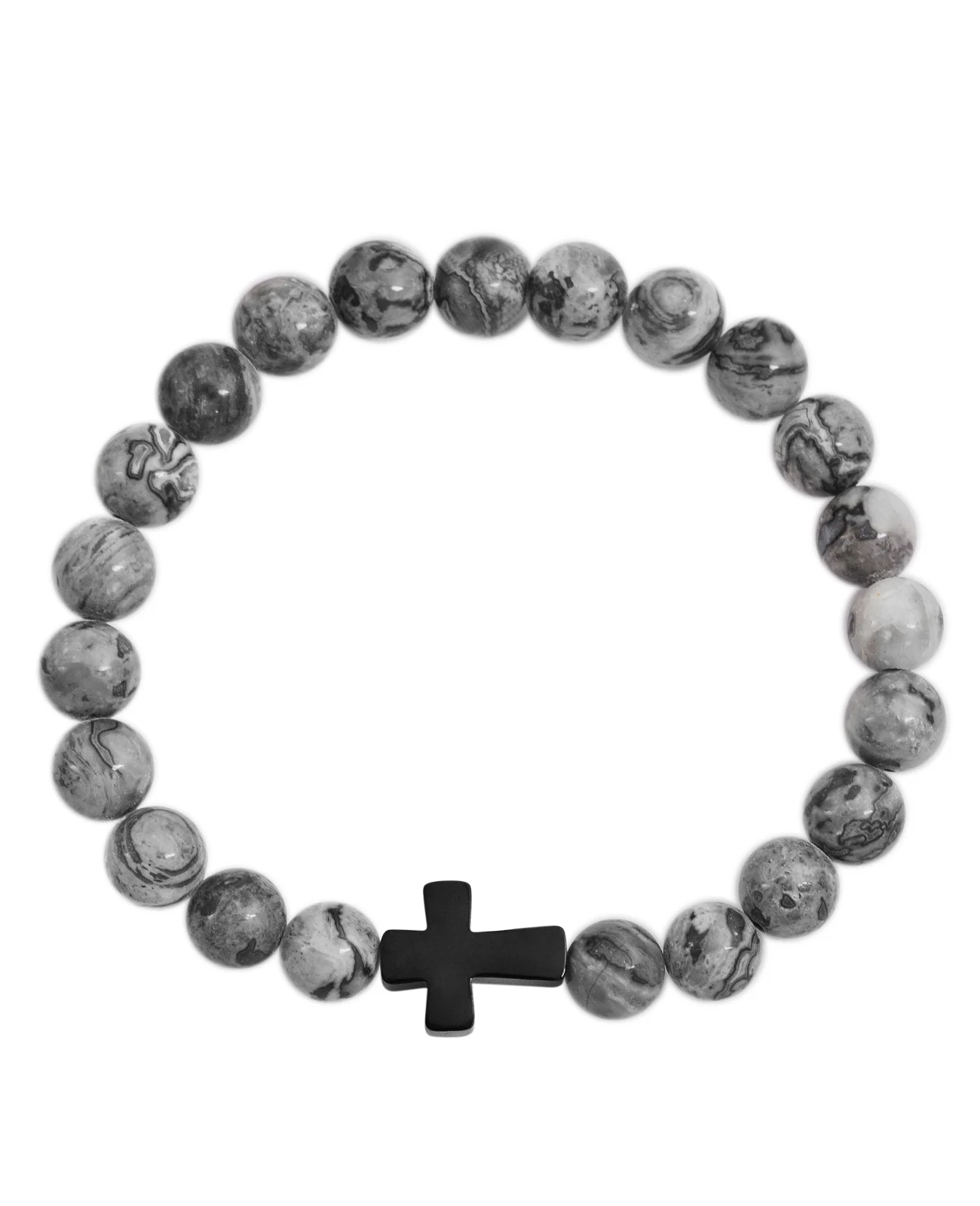 stretch kugelarmband naturstein mit schwarzen kreuz eingearbeitet