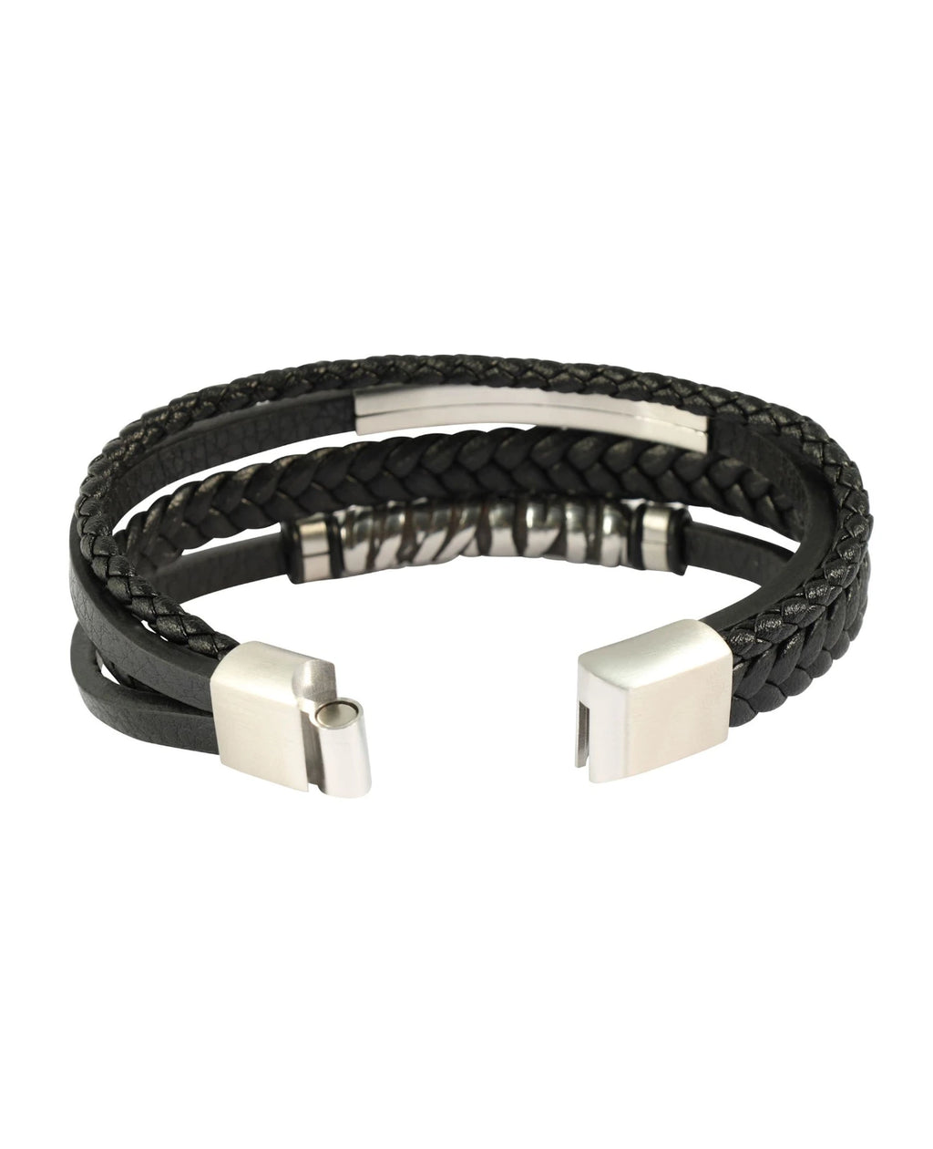 4 reihiges Leder Armband schwarz lange Edelsatahlplatte für Gravur