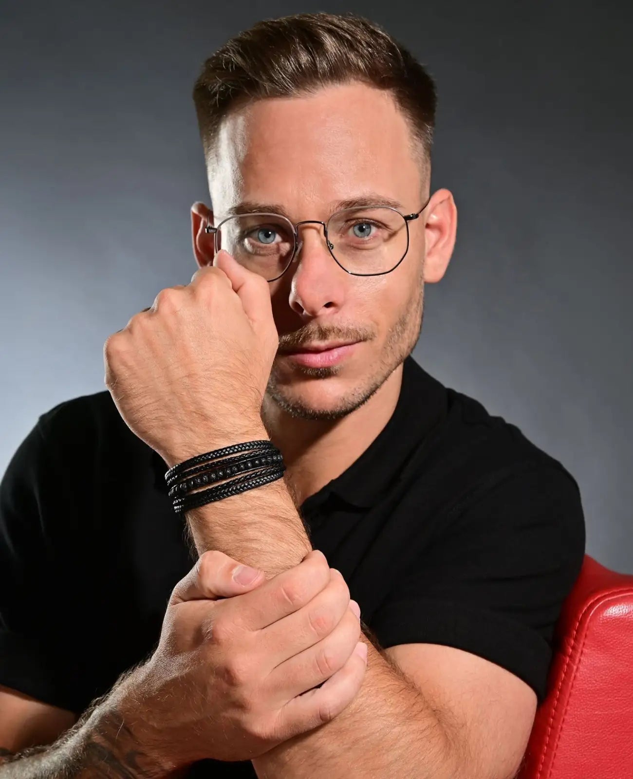 5 reihiges Leder Armband schwarz