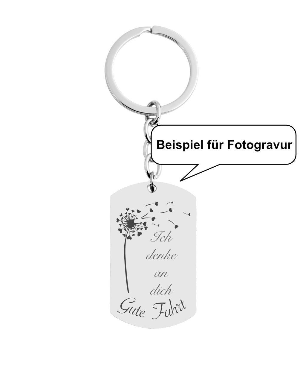 Beispiel für Fotogravur Pusteblume Herzen Gute Fahrt