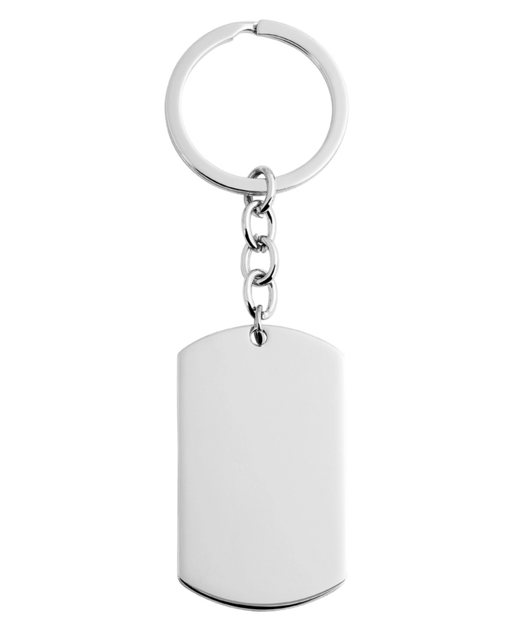 dog tag schlüsselanhaenger rechteckig oben und unten abgerundet mit kette an schlüsselring