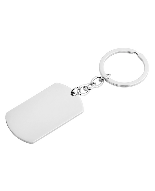 dog tag schlüsselanhaenger rechteckig oben und unten abgerundet mit kette an schlüsselring