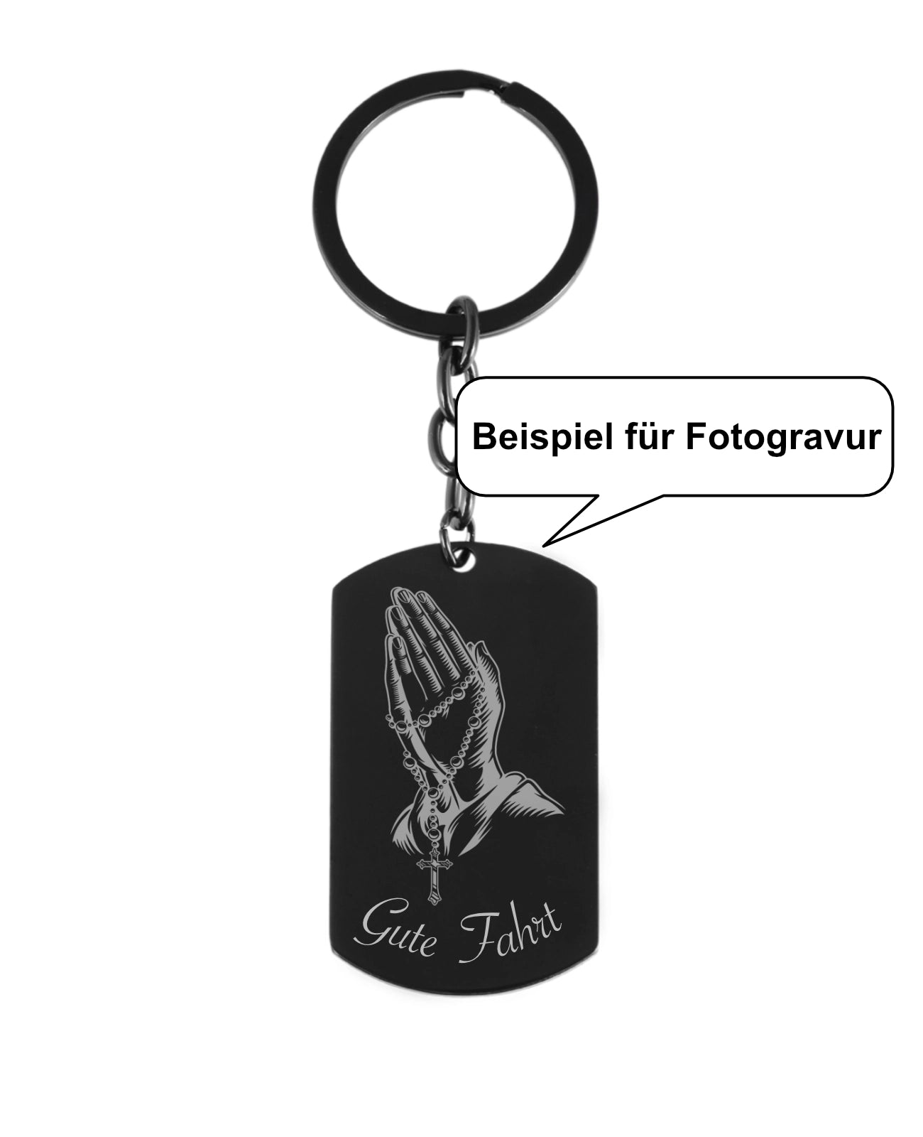 Beispiel für Fotogravur Betende ände Gute Fahrt