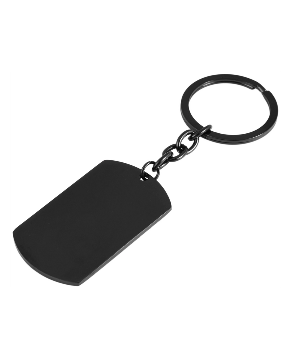 dog tag schluesselanhaenger rechteckig oben und unten abgerundet mit kette an schluesselring
