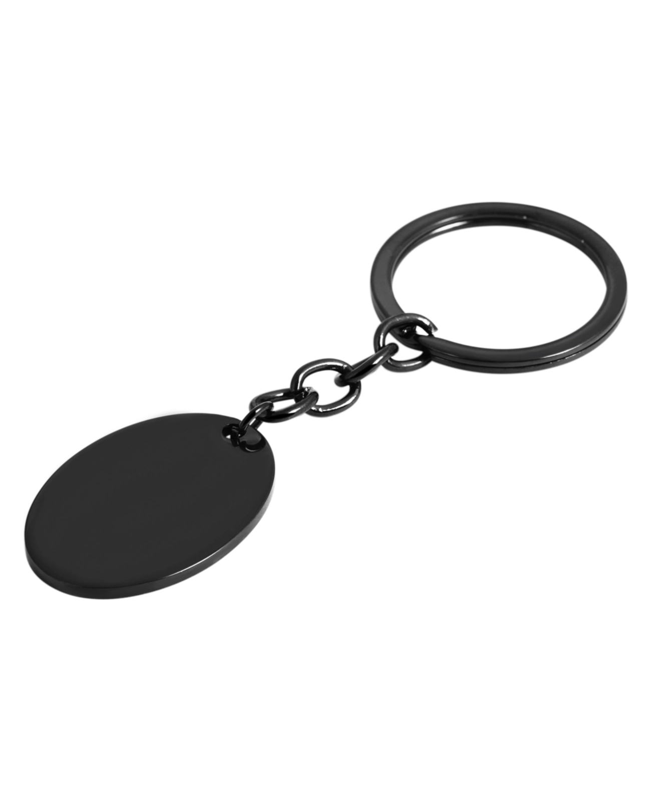 ovale gravurplatte schwarz mit kette an schluesselring