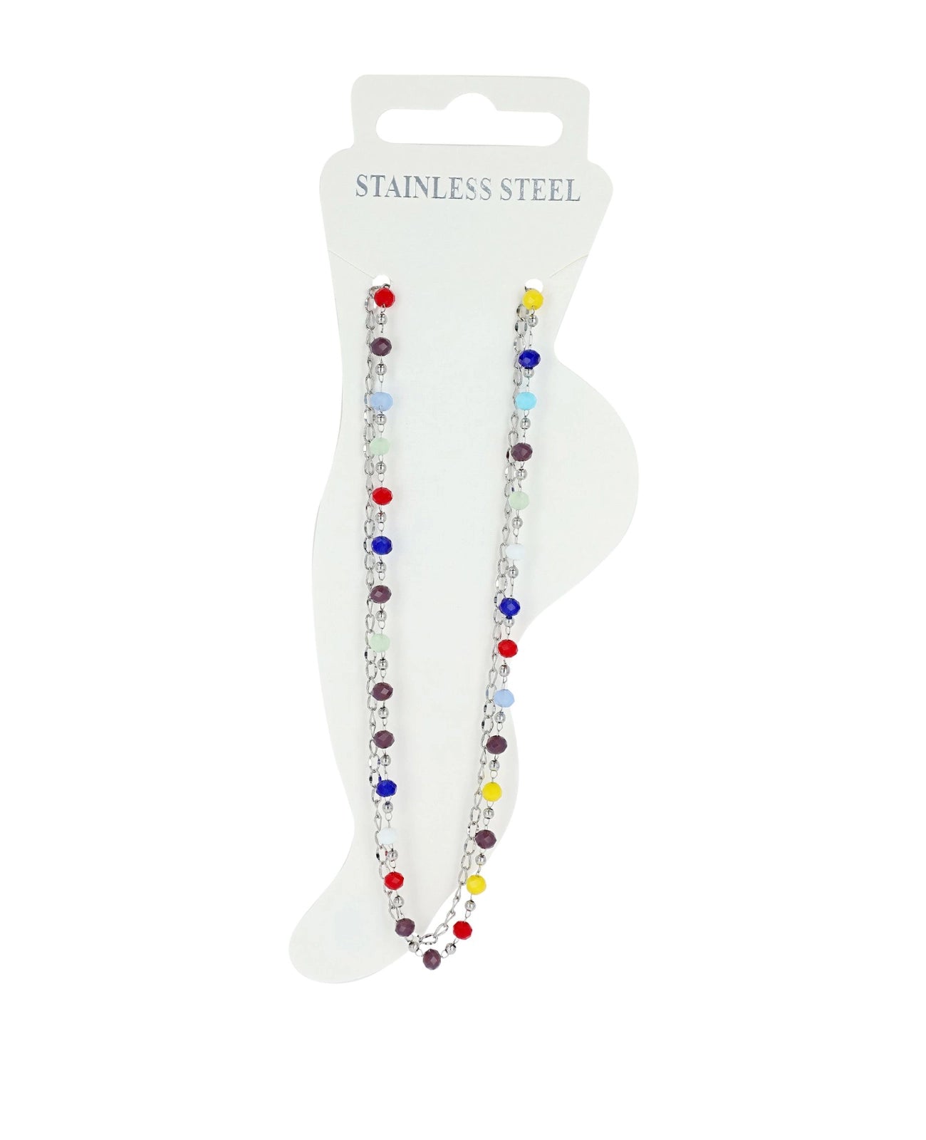 Zweireihige Kette mit farbigen Glassteinen im regelmäßigen Abständen
