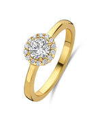 Gleichlaufende Ringschine großer Zirkonia in der Mitte aussen 14 kleinere Zirkonia