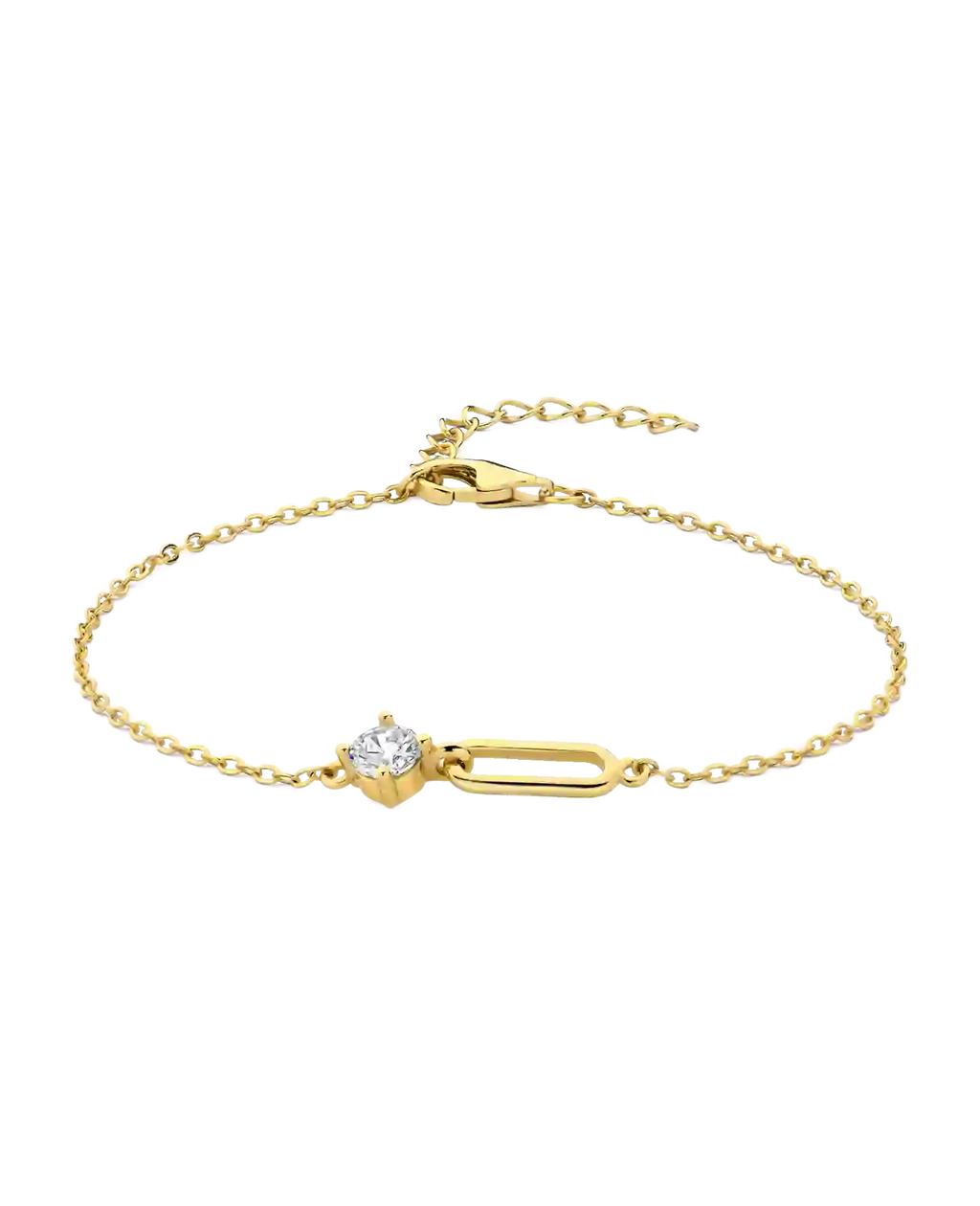 anker armband mit ovalen offenen mittelteil ein großer zirkonia stein schließt an