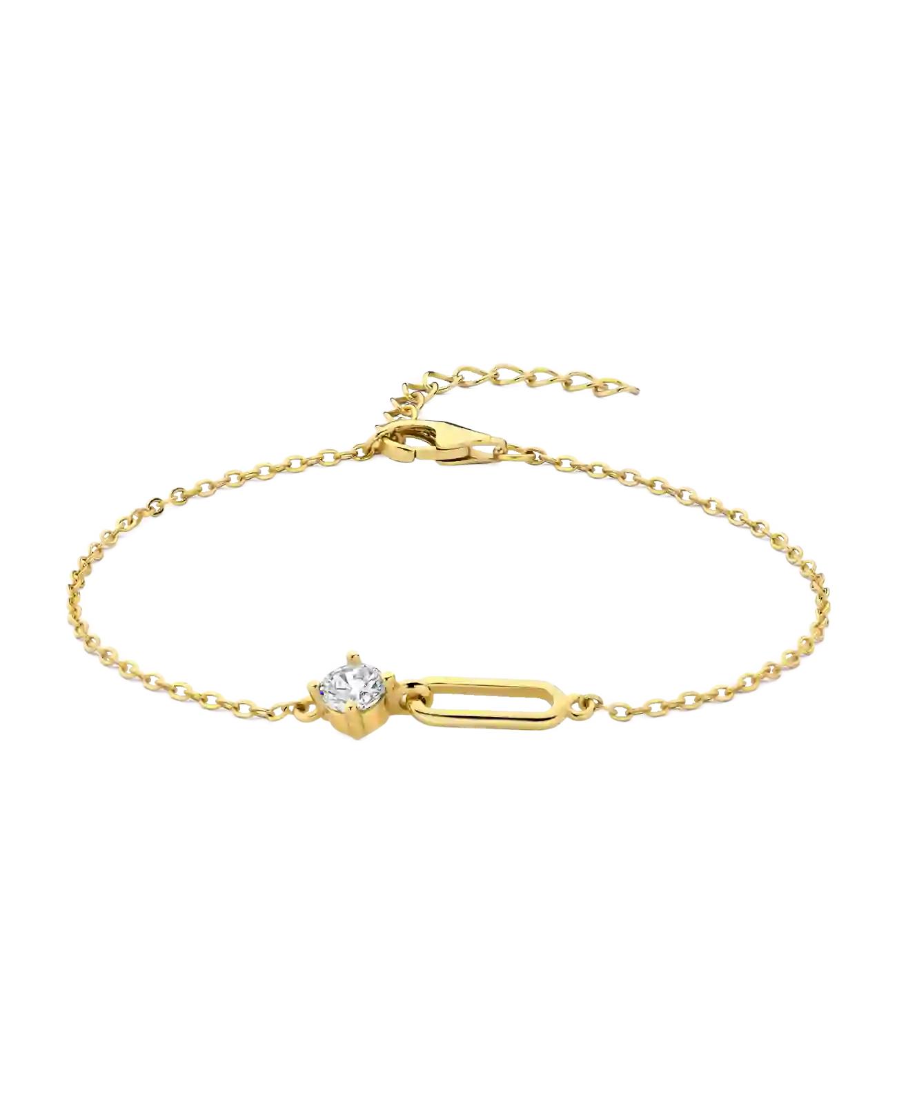 anker armband mit ovalen offenen mittelteil ein großer zirkonia stein schließt an