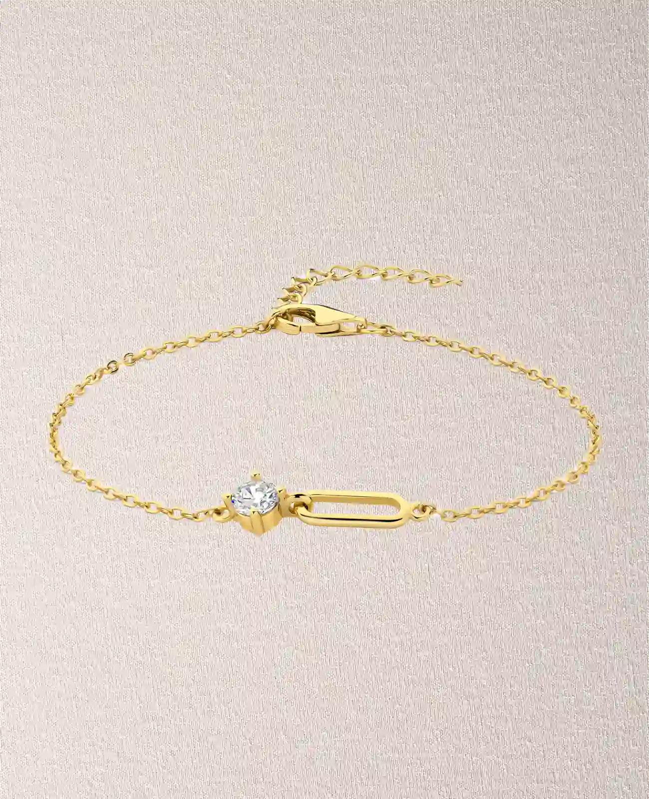 anker armband mit ovalen offenen mittelteil ein großer zirkonia stein schließt an