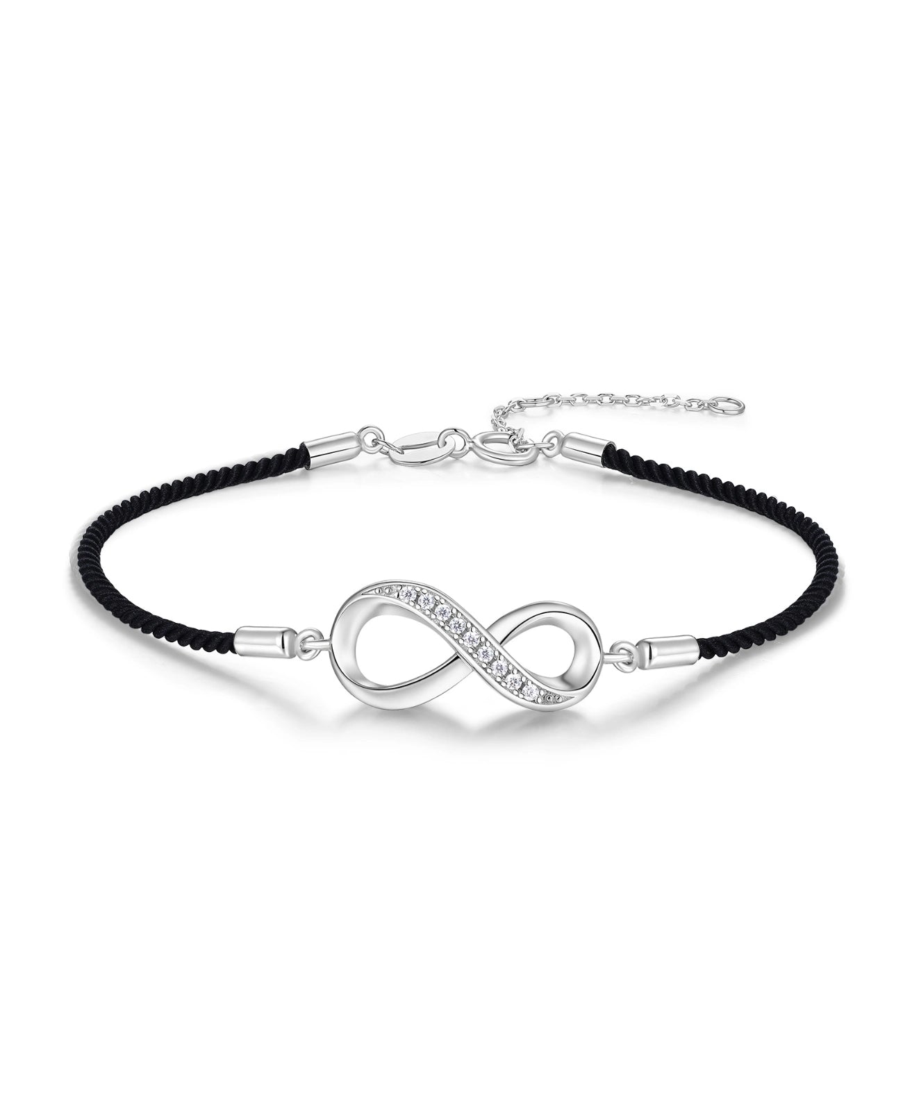 Textil Kordelarmband Mittelteil großes Unendlichkeitszeichen eine Segment voll mit Zirkonia Steinen
