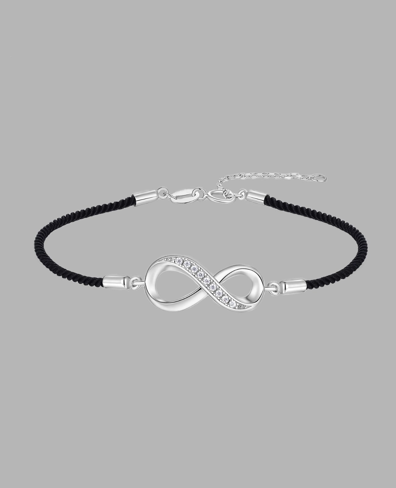 Textil Kordelarmband Mittelteil großes Unendlichkeitszeichen eine Segment voll mit Zirkonia Steinen