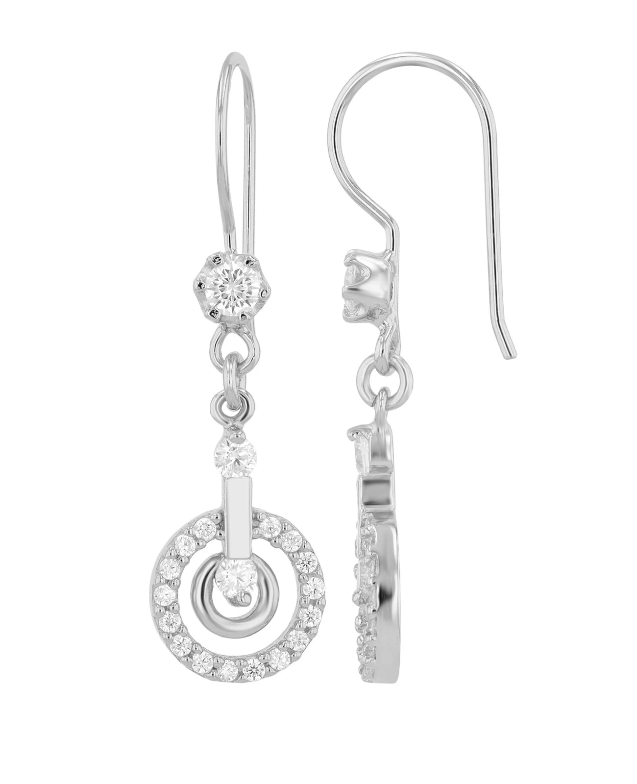 Ohrhaken mit beweglichen runden Unterteilen mit Zirkonia Steinen besetzt