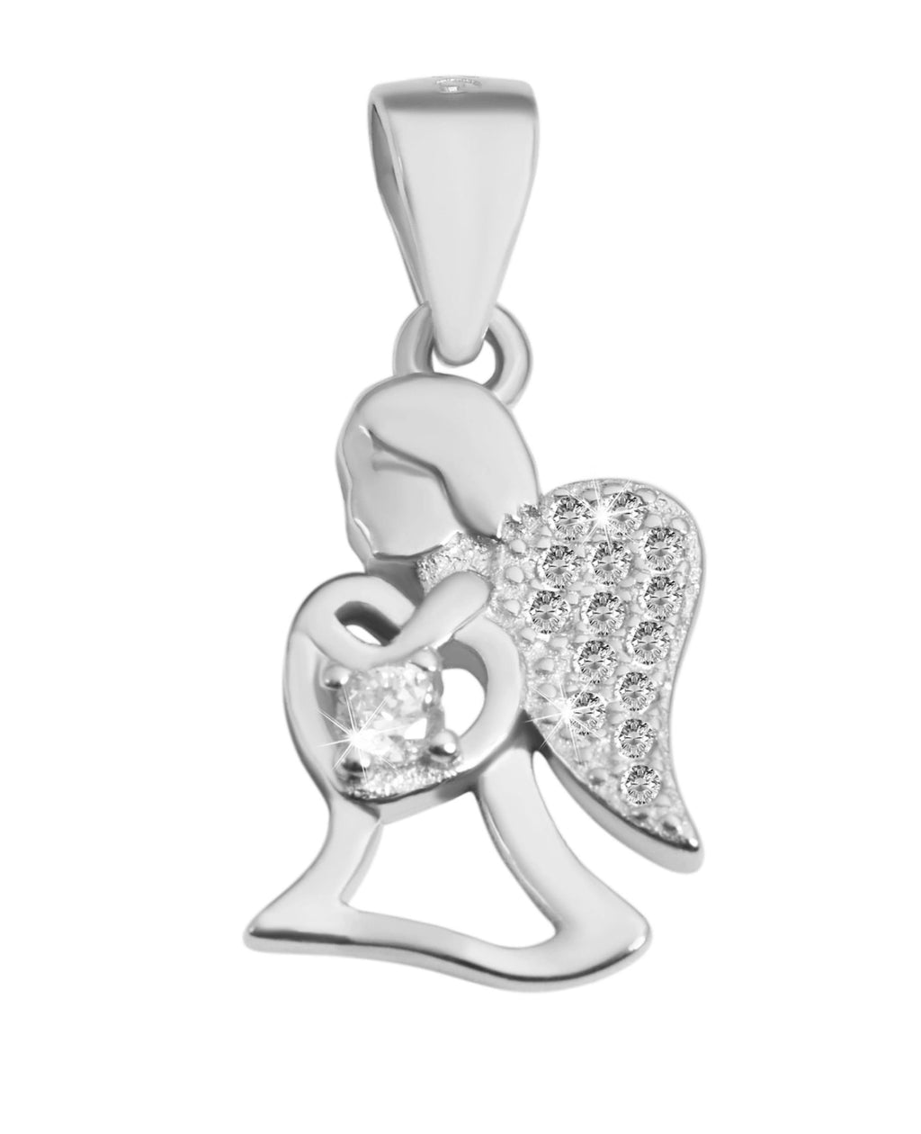 Plastischer Schutzengel Anhänger mit Herz die Flügel voll mit Zirkonia Steine